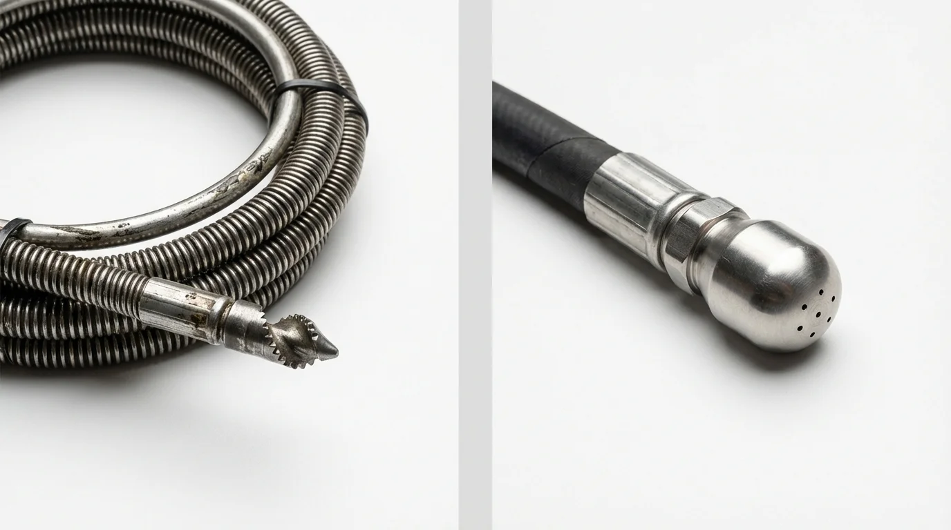 Drain snake cable and hydro jetting nozzle used for drain cleaning in Statham, GA