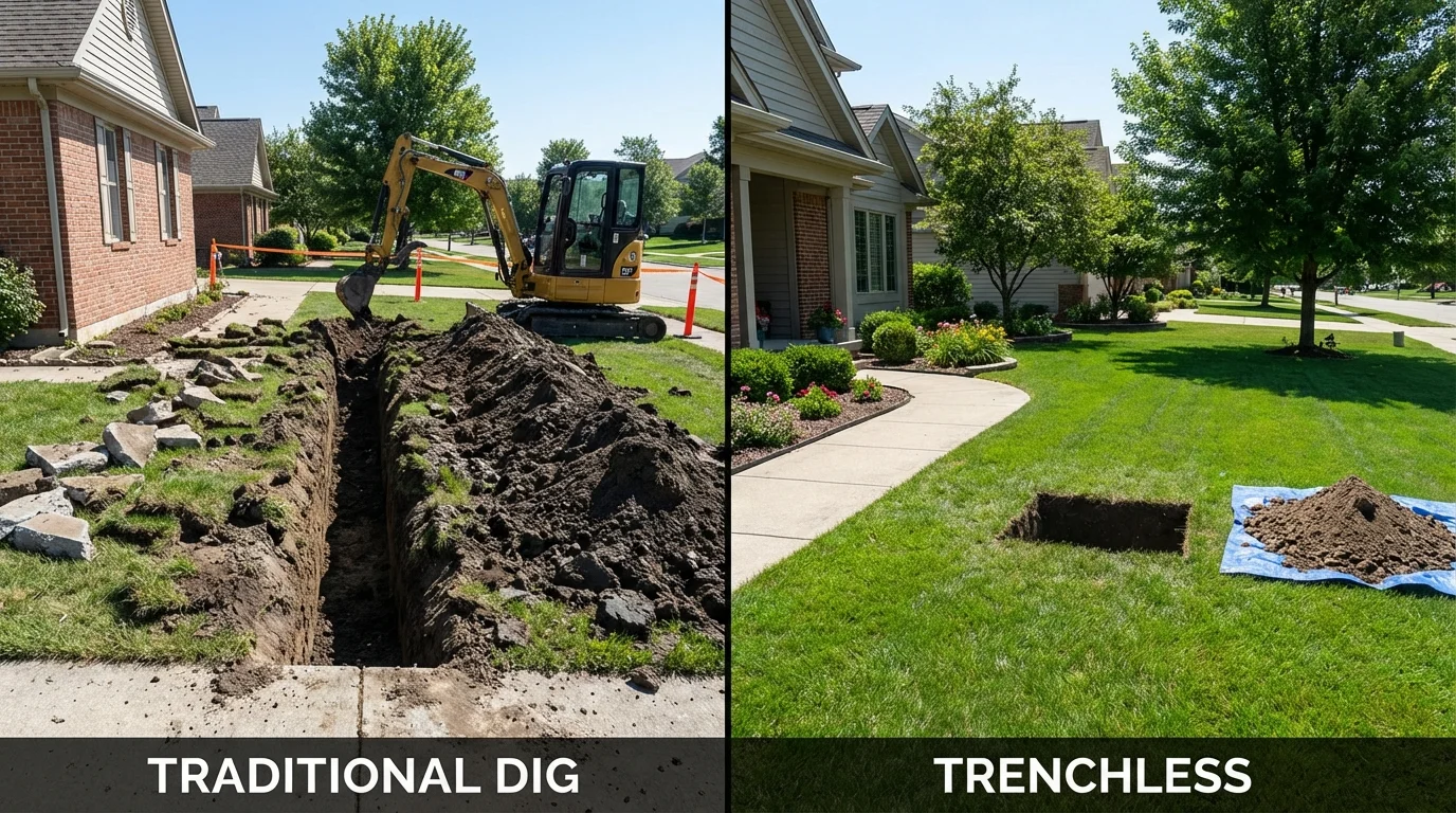 Trenchless sewer repair with minimal yard damage versus traditional excavation in Statham, GA